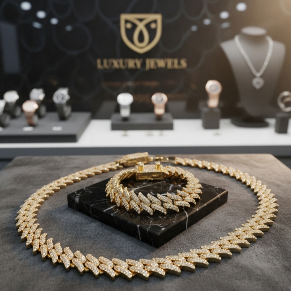2 Piece Set Gold Thorn Cuban Chain